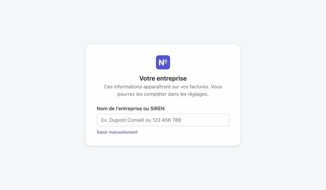 L’écran de bienvenue : recherche de l’entreprise par nom ou SIREN